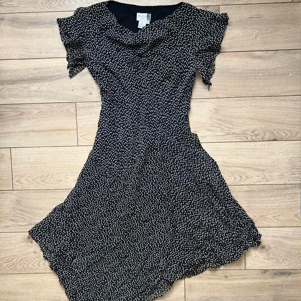 100% silk black and white polka dot dress